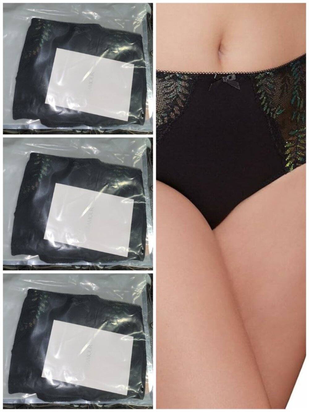 Set of 3! Panties Large Briefs Bramour BlacK 30 FITS 29-30" High-Waist 40-42 Hip